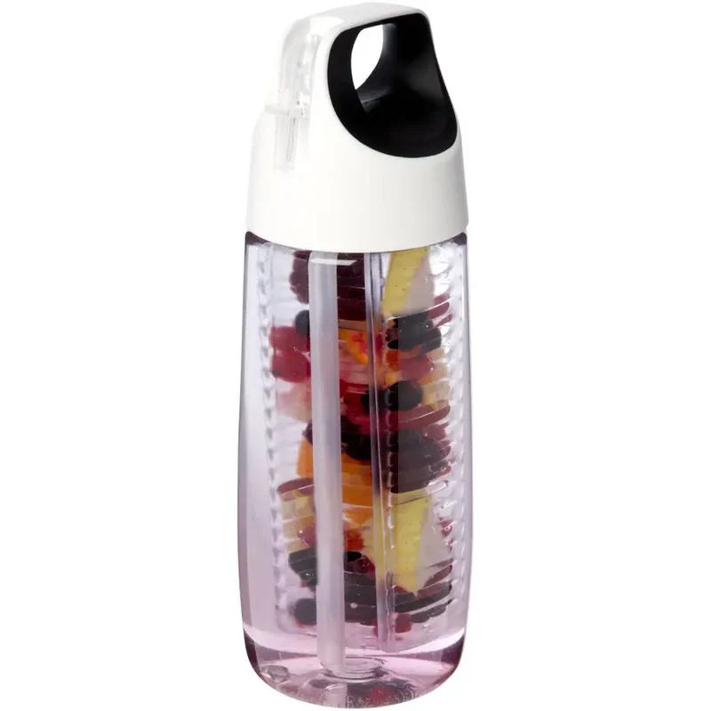 HydroFruit 700ml Sportflasche aus recyceltem Kunststoff mit Klappdeckel und Trinkhalm - Transparent