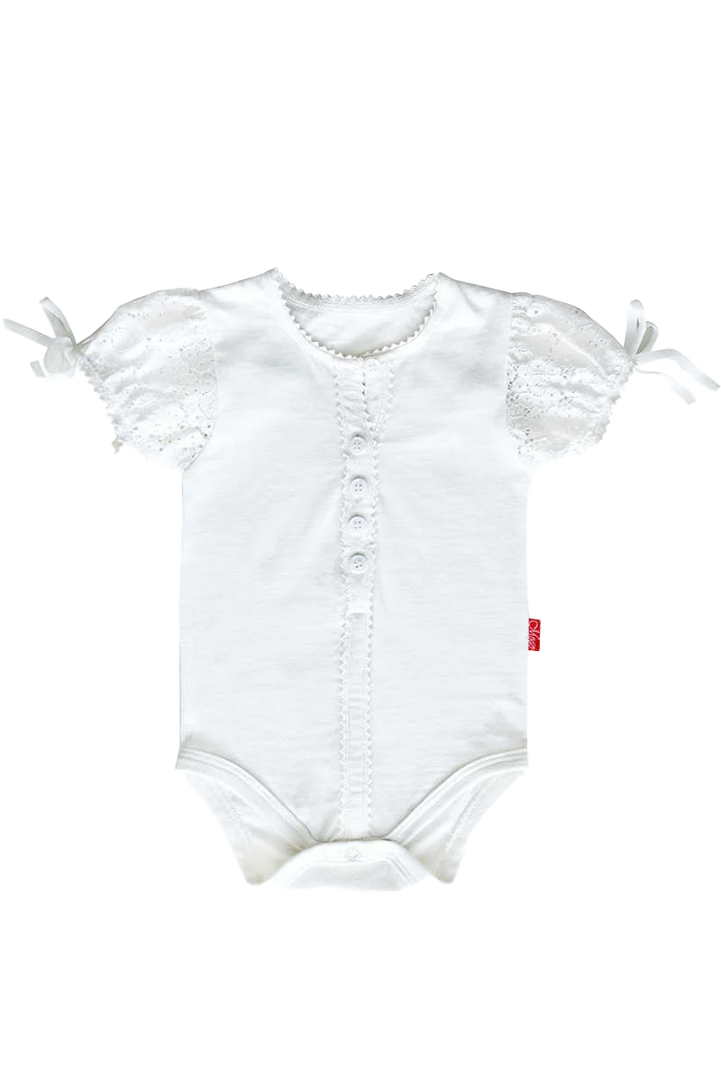 Mädchen Baby Body weiß mit Spitzenpuffärmel