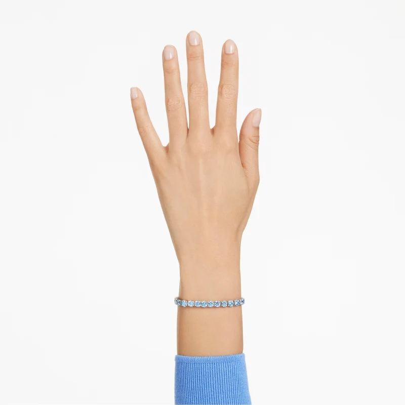 Swarovski Armband Unisex Matrix Tennis „Round‑Cut Blue“ Länge: ca. 17,5 cm (6 7/8″), Größe L Weiß/Rhodium 5648929