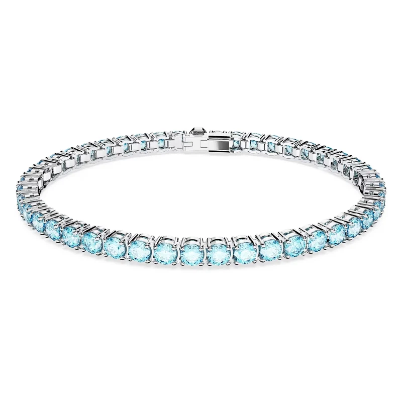 Swarovski Armband Unisex Matrix Tennis „Round‑Cut Blue“ Länge: ca. 17,5 cm (6 7/8″), Größe L Weiß/Rhodium 5648929