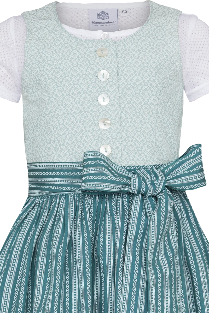 Kinder Baumwolldirndl gemustert mit Bluse - türkis