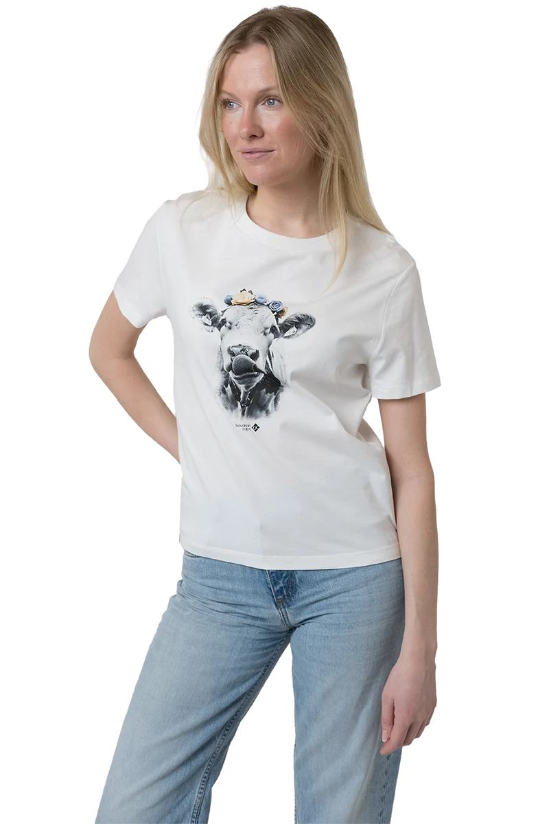 Damen T-Shirt 'Almabtrieb' mit Kuhkopfmotiv