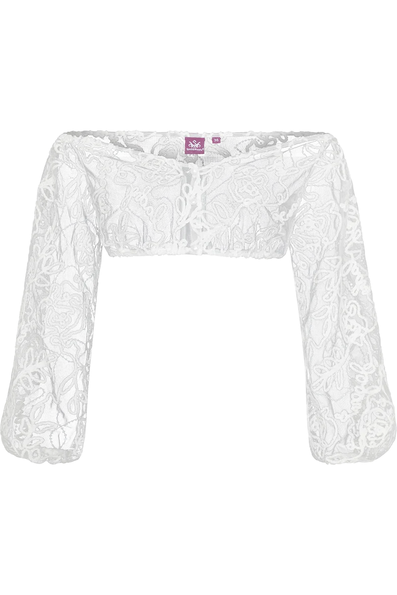 Schulterfreie Dirndlbluse mit samtartiger Spitze