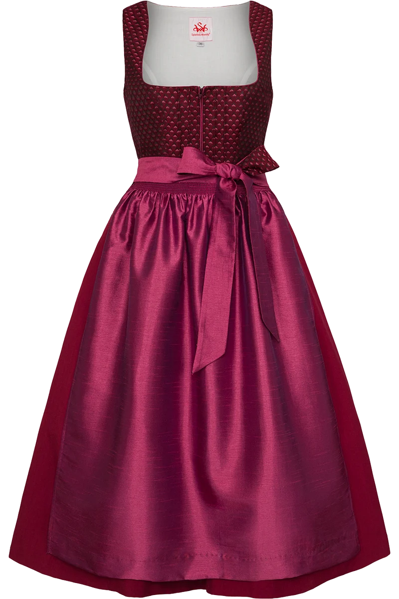 Langes Dirndl mit Kontrast-Schürzenbändern