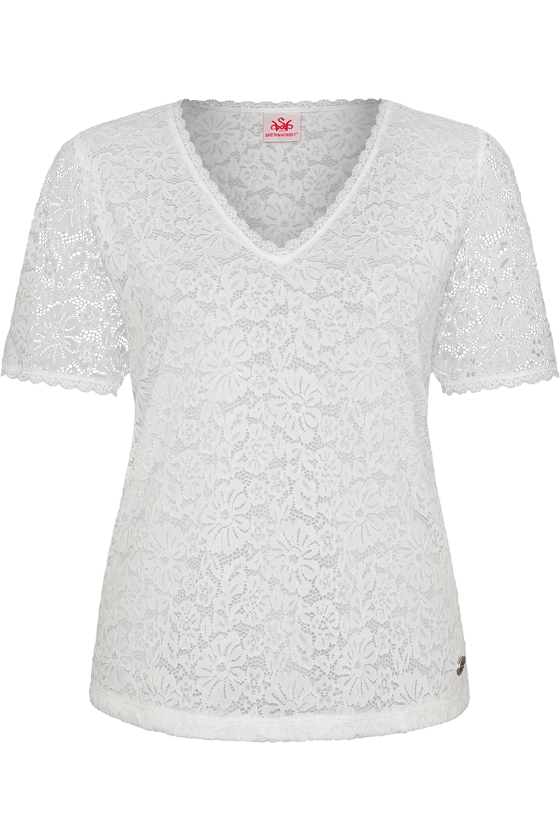 Damen Spitzenshirt mit V-Ausschnitt