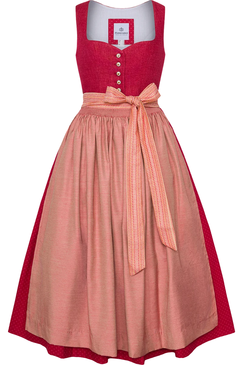 Langes Dirndl mit Leinenmieder und Herzausschnitt
