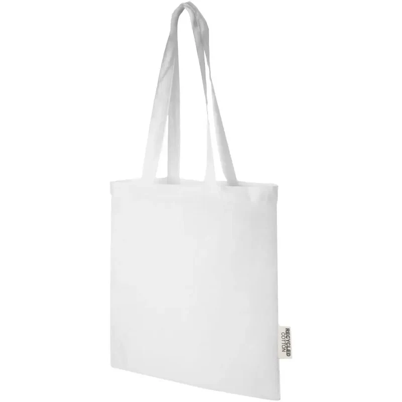 Madras 140 g/m² Baumwoll Tragetasche aus GRS recycelter Baumwolle, 7L - weiß
