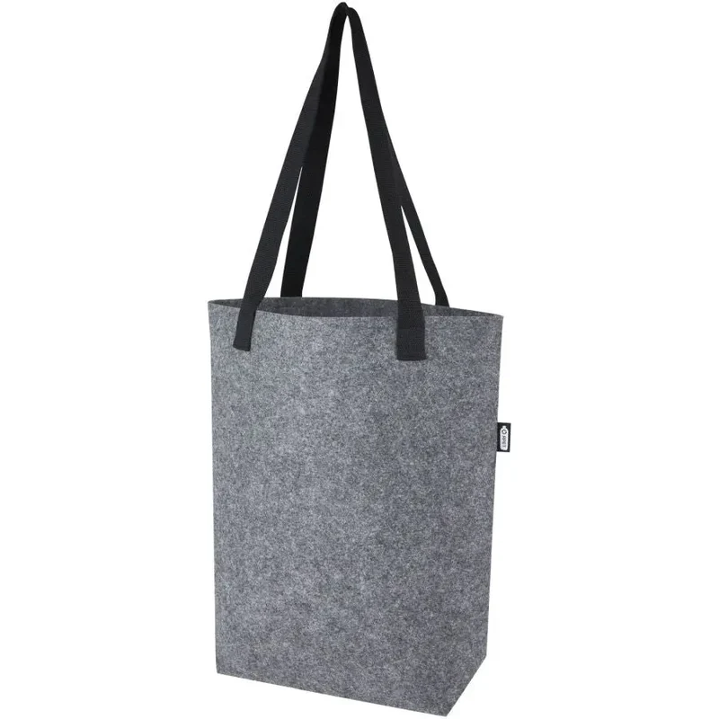 Entdecken Sie die Felta Tragetasche aus GRS-recyceltem Filz mit breitem Boden 12L – mittelgrau, stilvoll und robust