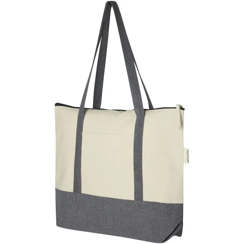 Entdecken Sie die Repose 320 g/m² recycelte Tragetasche mit Reißverschluss 10L – natur-heather grau