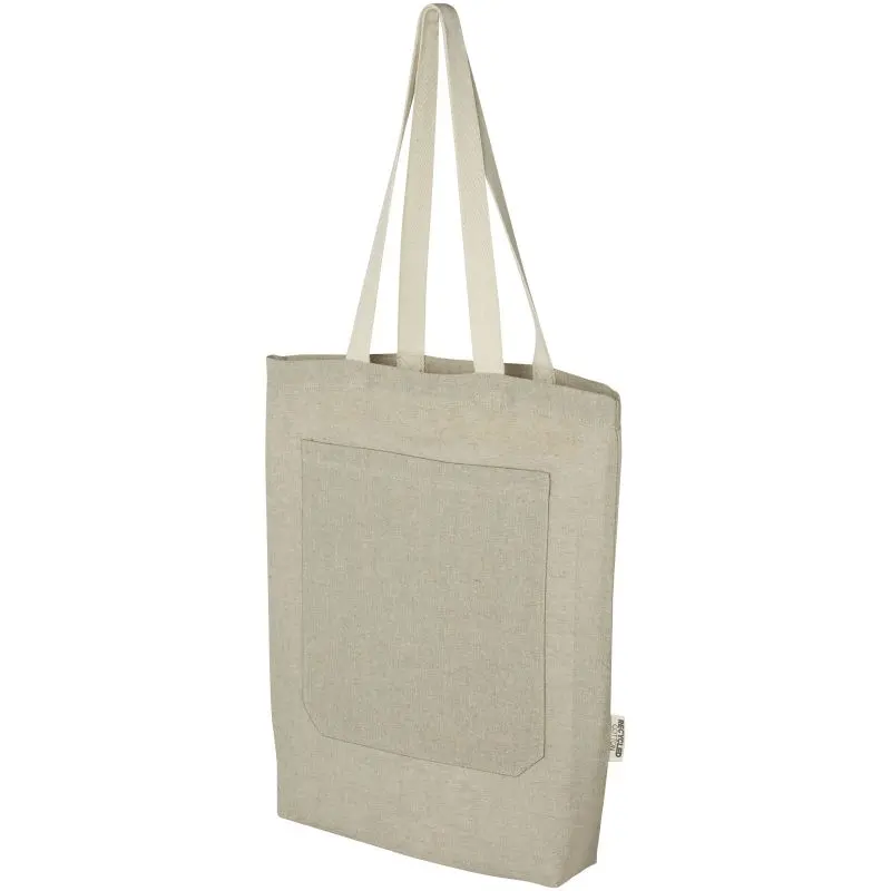 Entdecken Sie die Pheebs 150 g/m² recycelte Tragetasche mit Frontfach 9L – heather natur, stilvoll und praktisch