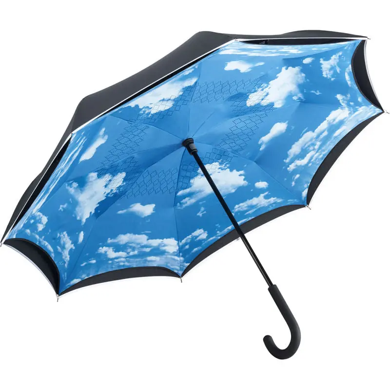 Stockschirm FARE-Contrary - schwarz mit Wolken-Design: Stilvoll, robust, wetterfest