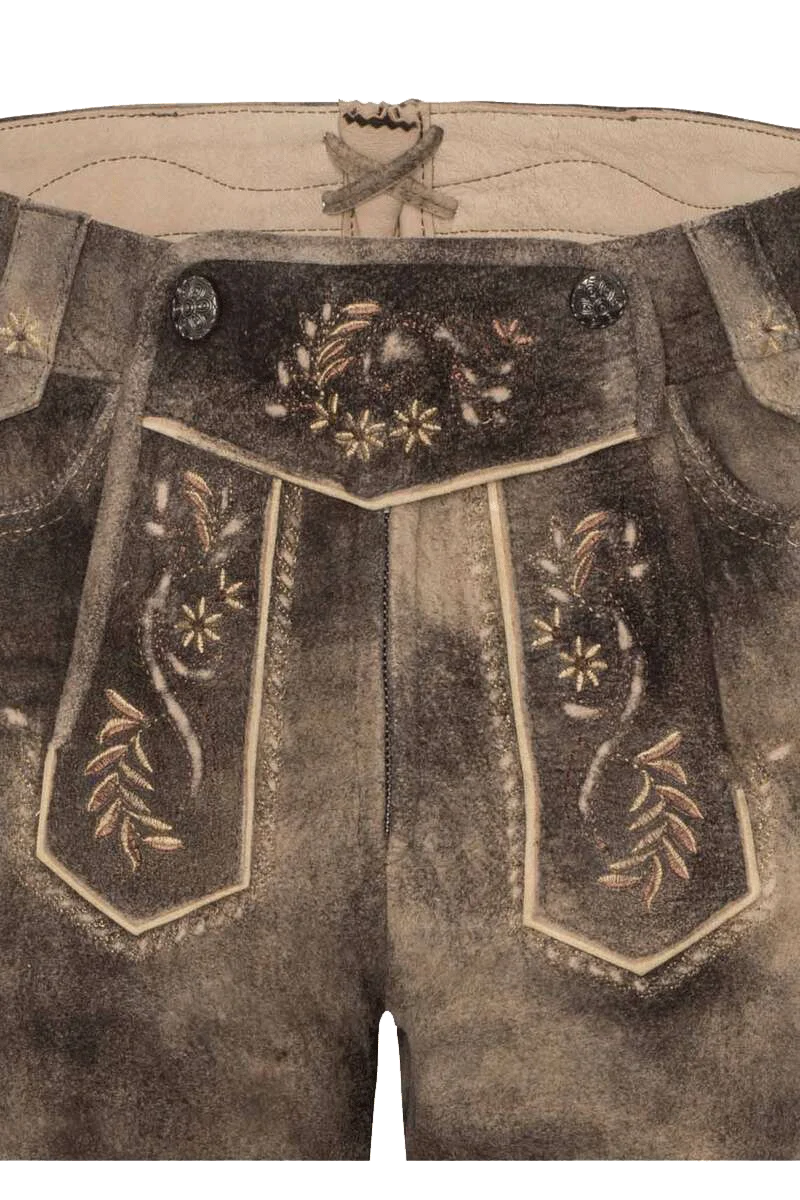 Damen Lederhose kurz mit Stickerei
