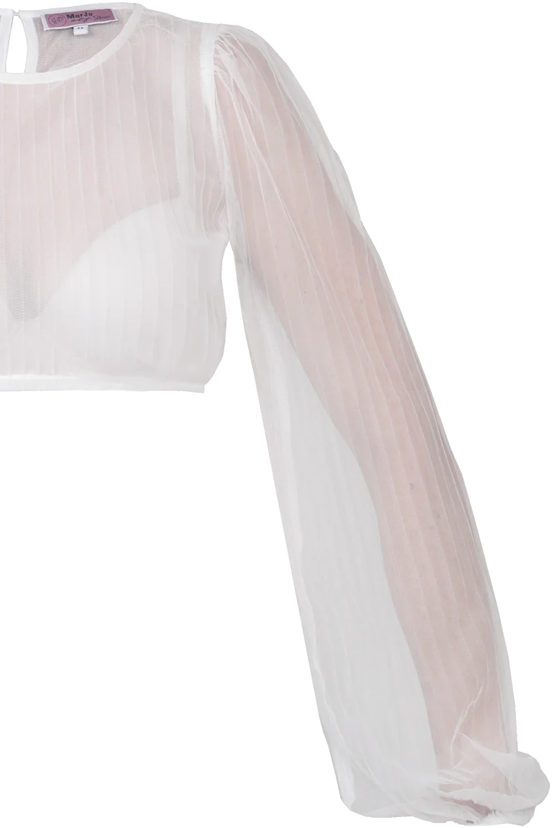 Dirndlbluse mit langen Puffärmeln und Streifenmuster - offwhite