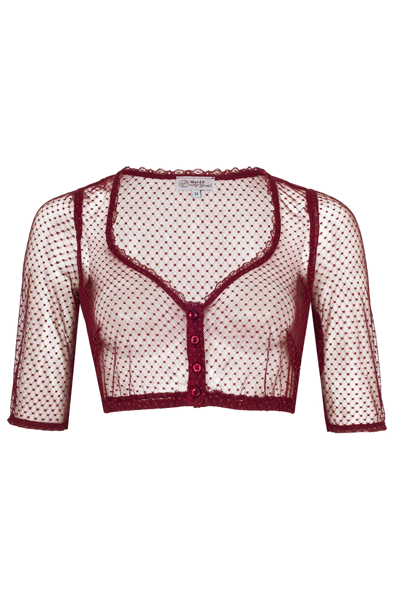 Dirndlbluse transparent mit halblangen Ärmeln - bordeaux
