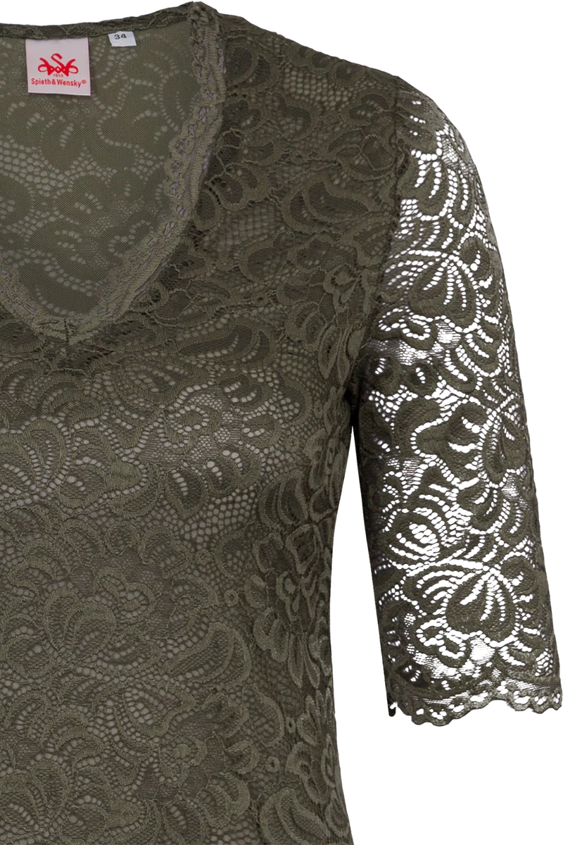 Damen Trachtenshirt mit floraler Spitze - oliv