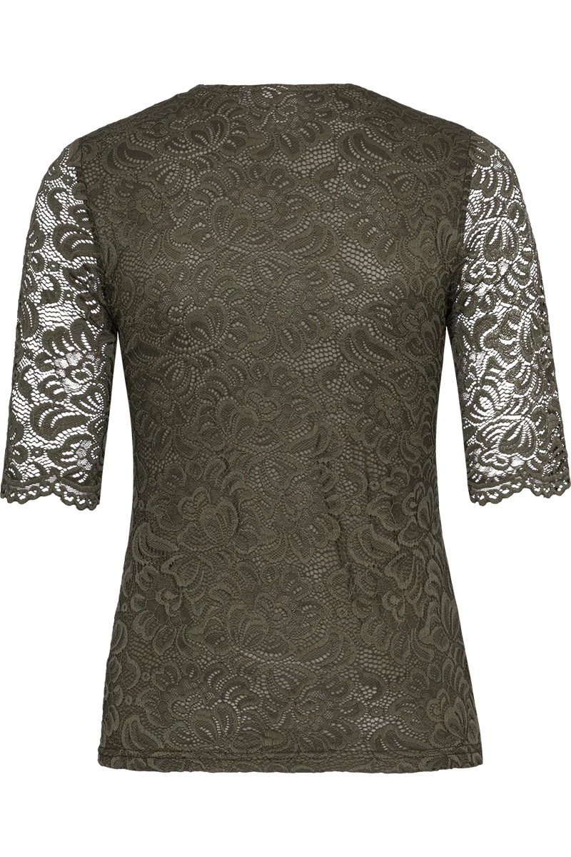 Damen Trachtenshirt mit floraler Spitze - oliv