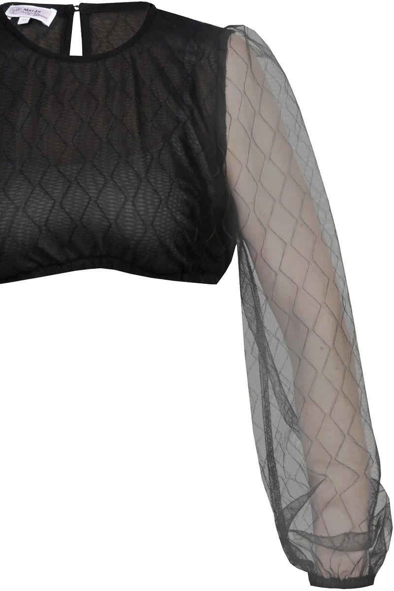 Dirndlbluse mit langen Puffärmeln - schwarz