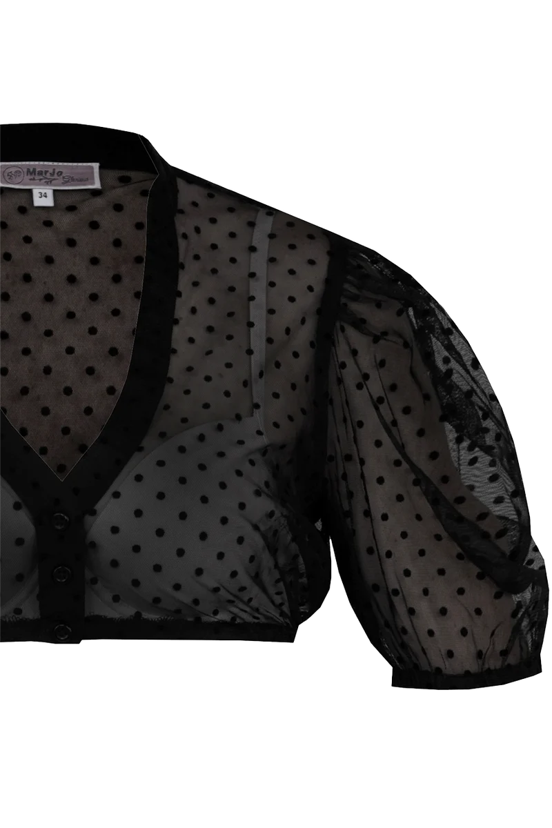 Dirndlbluse mit Puffärmeln und V-Ausschnitt - schwarz