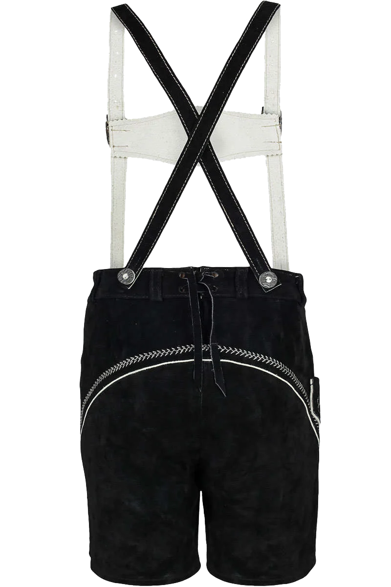 Kinder Lederhose kurz mit Stickerei und Trägern - schwarz