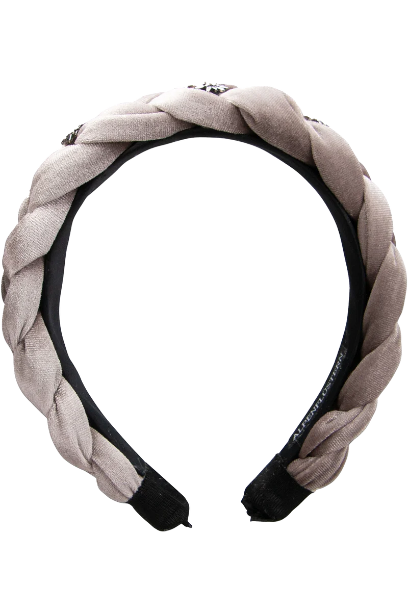 Damen Samt-Haarreif mit Strass-Edelweiß - taupe braun