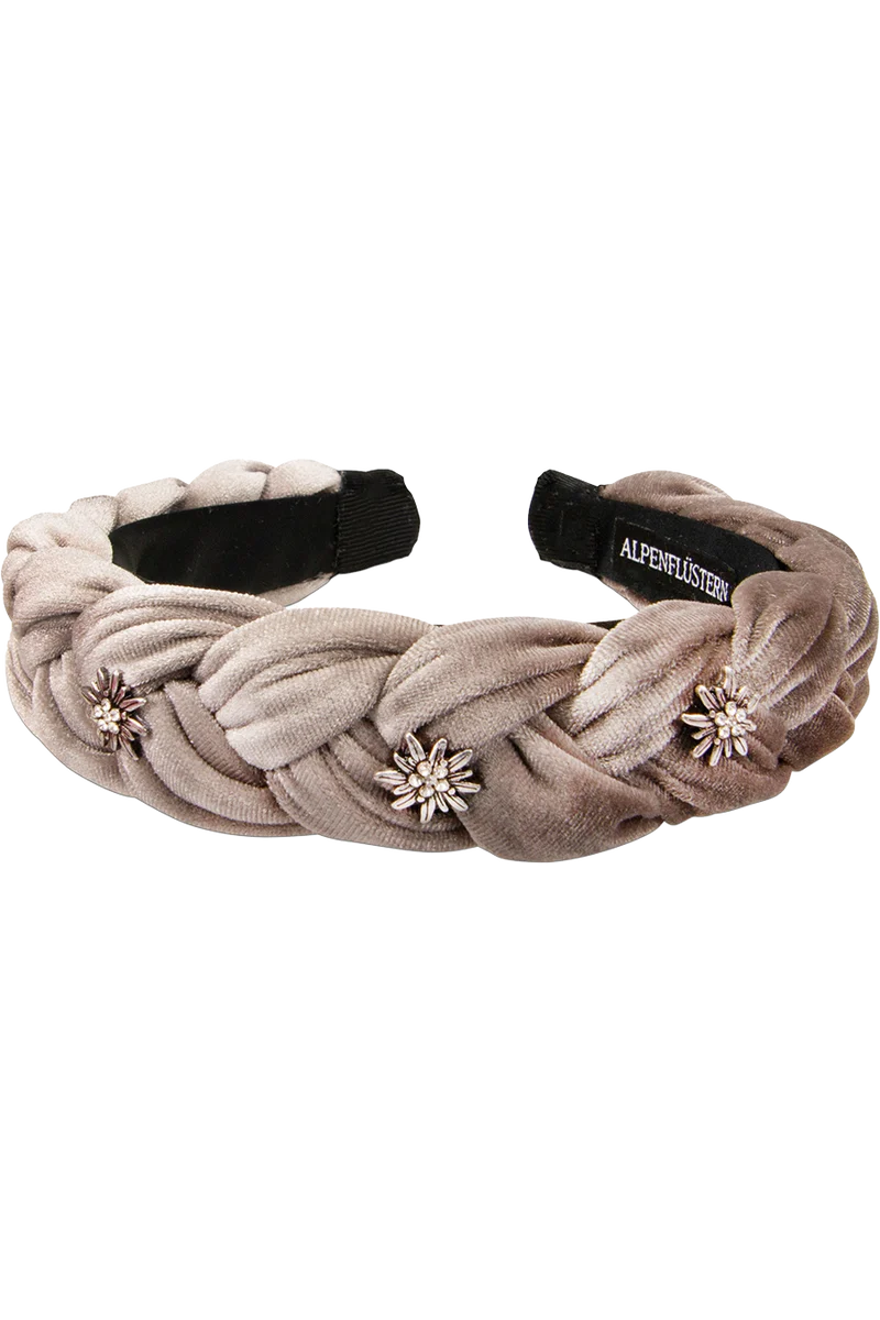 Damen Samt-Haarreif mit Strass-Edelweiß - taupe braun