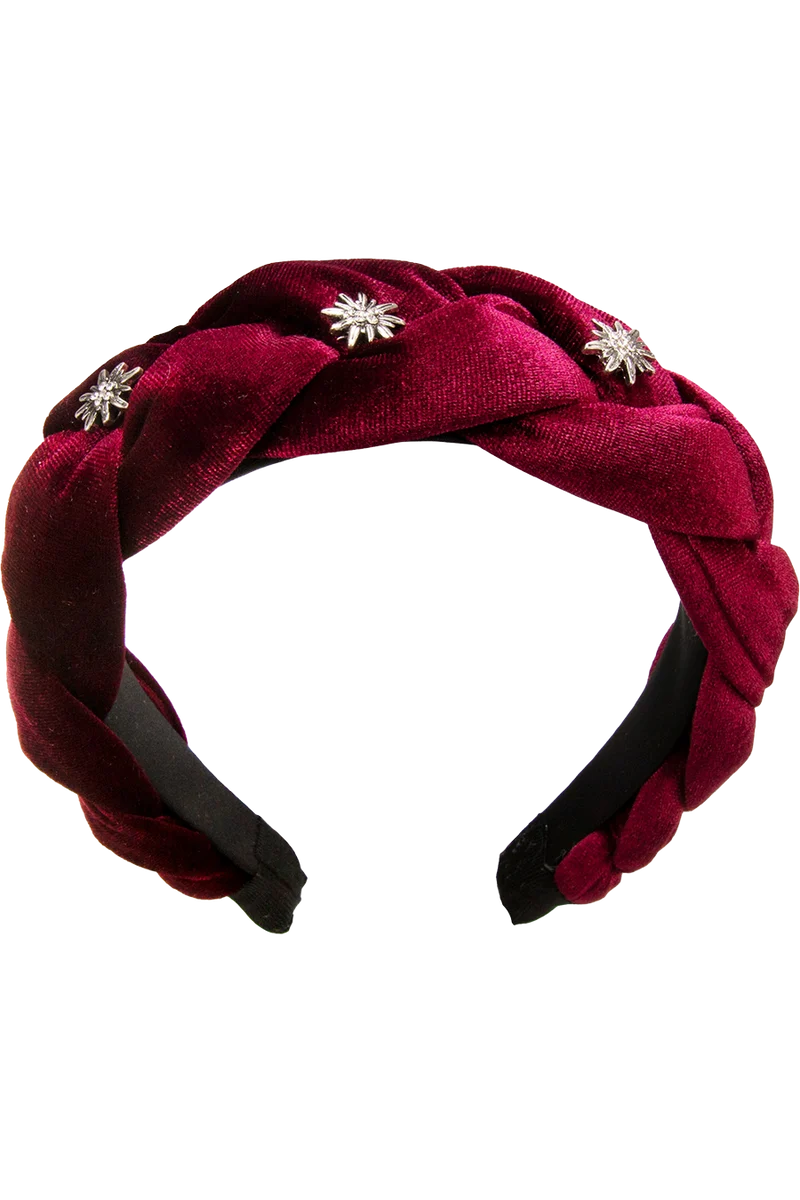 Damen Samt-Haarreif mit Strass-Edelweiß - bordeaux