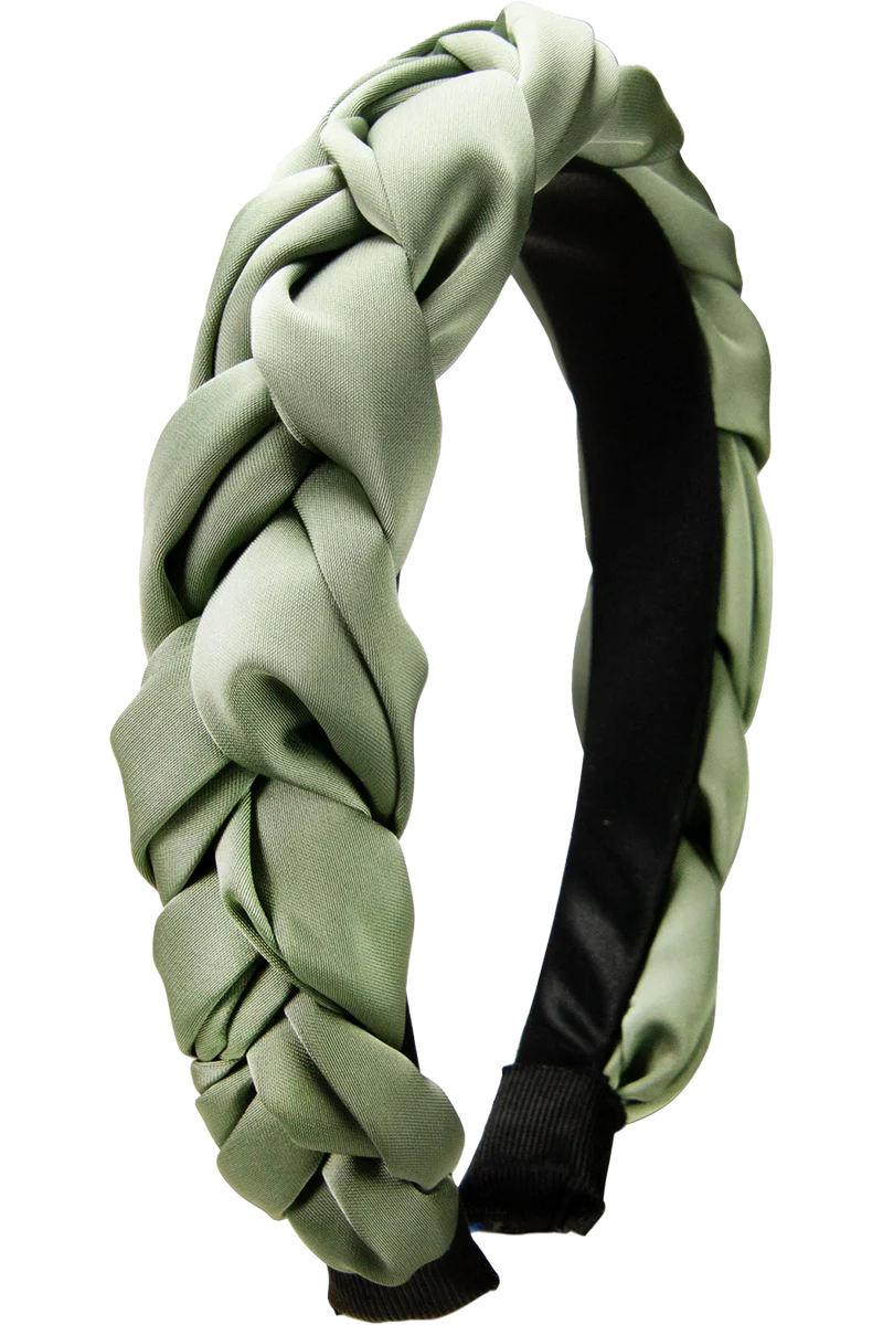 Damen Satin-Haarreif mit Flechtdesign - salbei