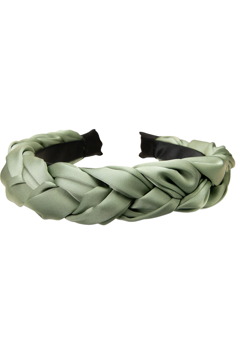 Damen Satin-Haarreif mit Flechtdesign - salbei