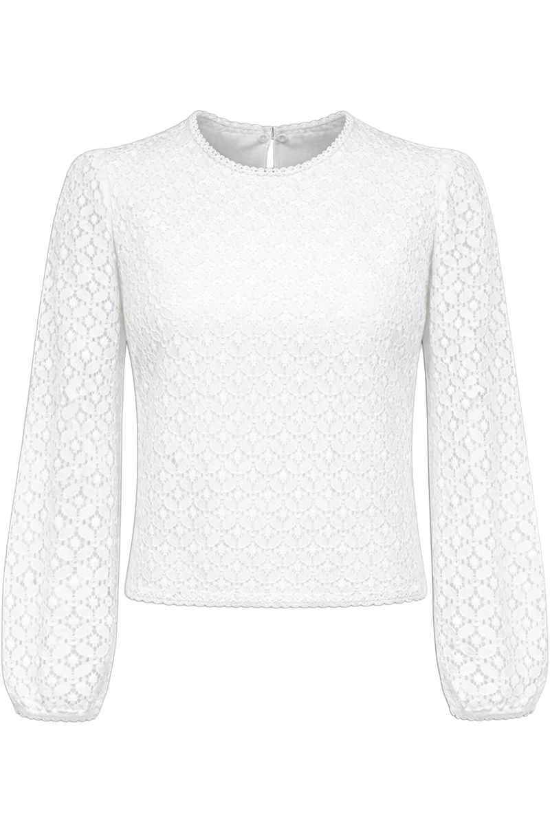 Damen Trachtenbluse mit weiten Spitzenärmeln - offwhite