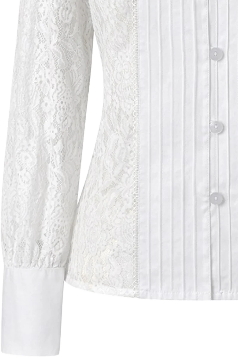 Damen Trachtenbluse aus Spitze mit langen Ärmeln- weiß