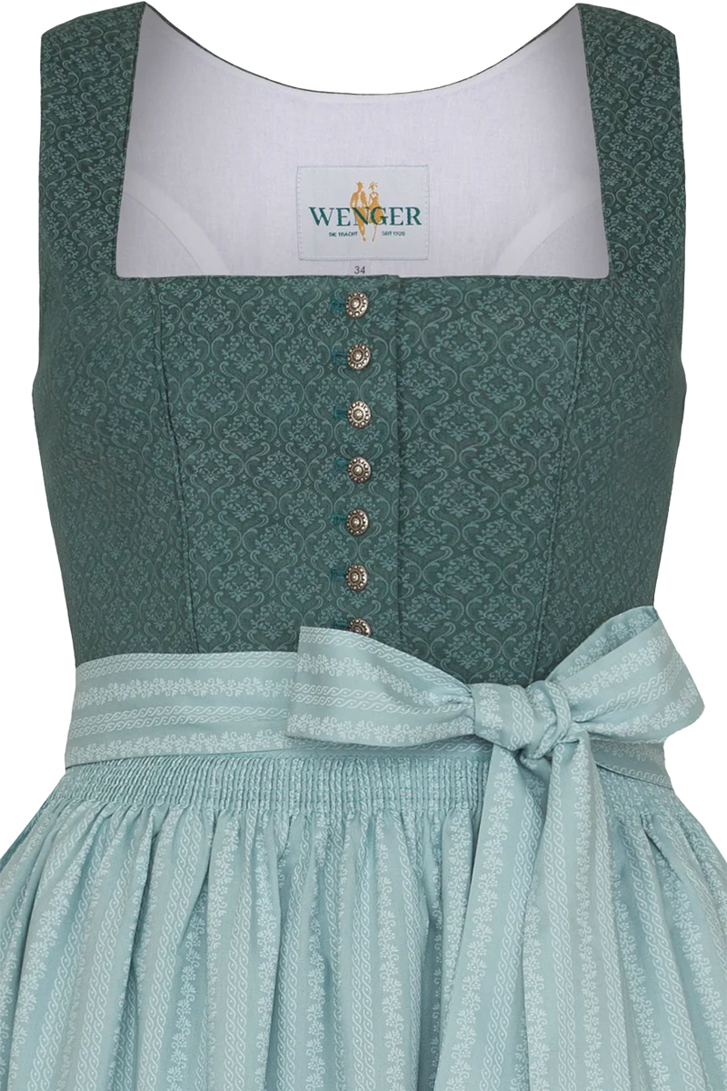Dirndl lang aus Baumwolle mit eckigem Ausschnitt - salbei mint