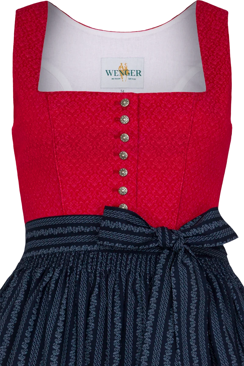 Dirndl lang aus Baumwolle mit eckigem Ausschnitt - rot marine