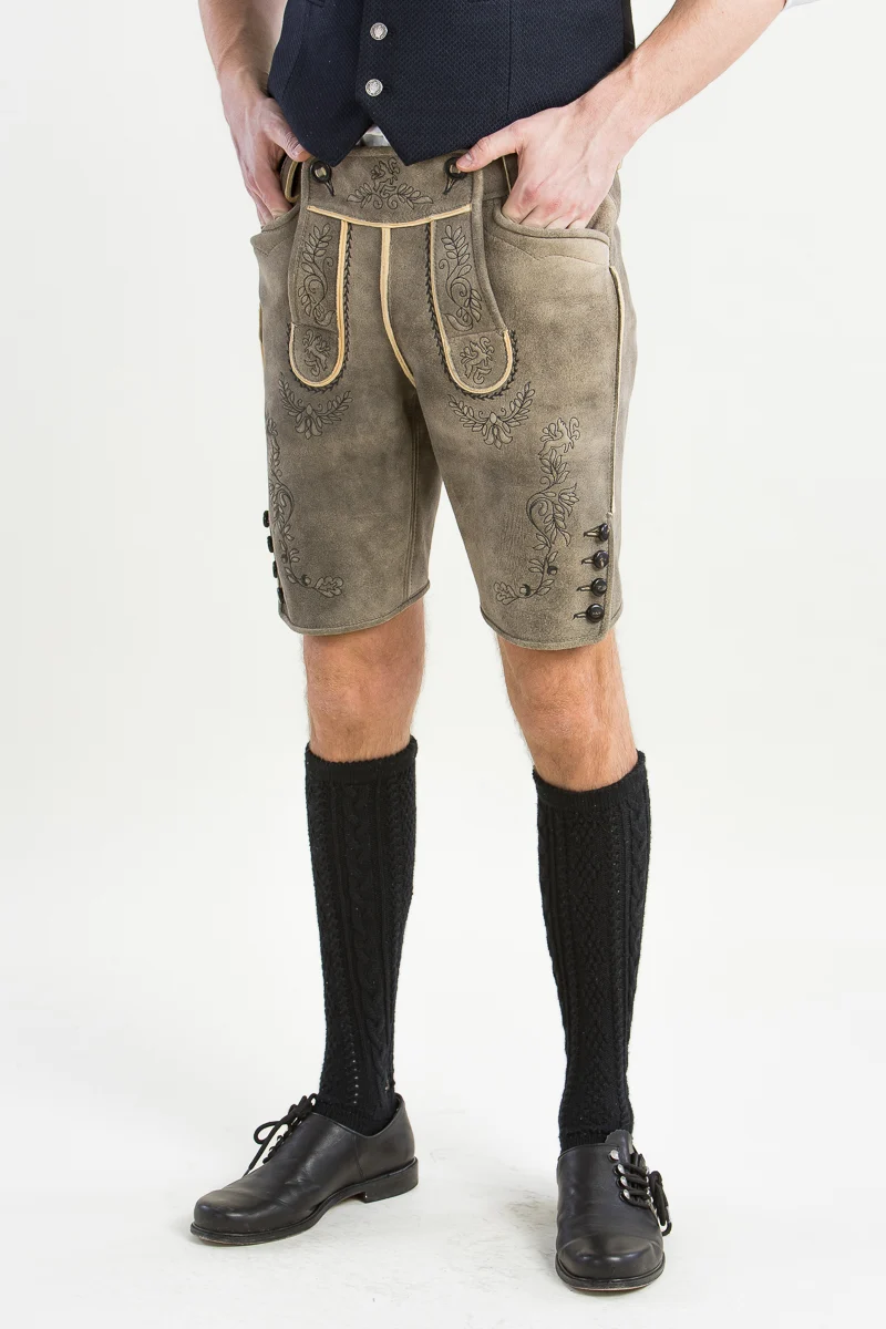 Kurze Ledergott Hirschlederhose Luis flanell beige anthra