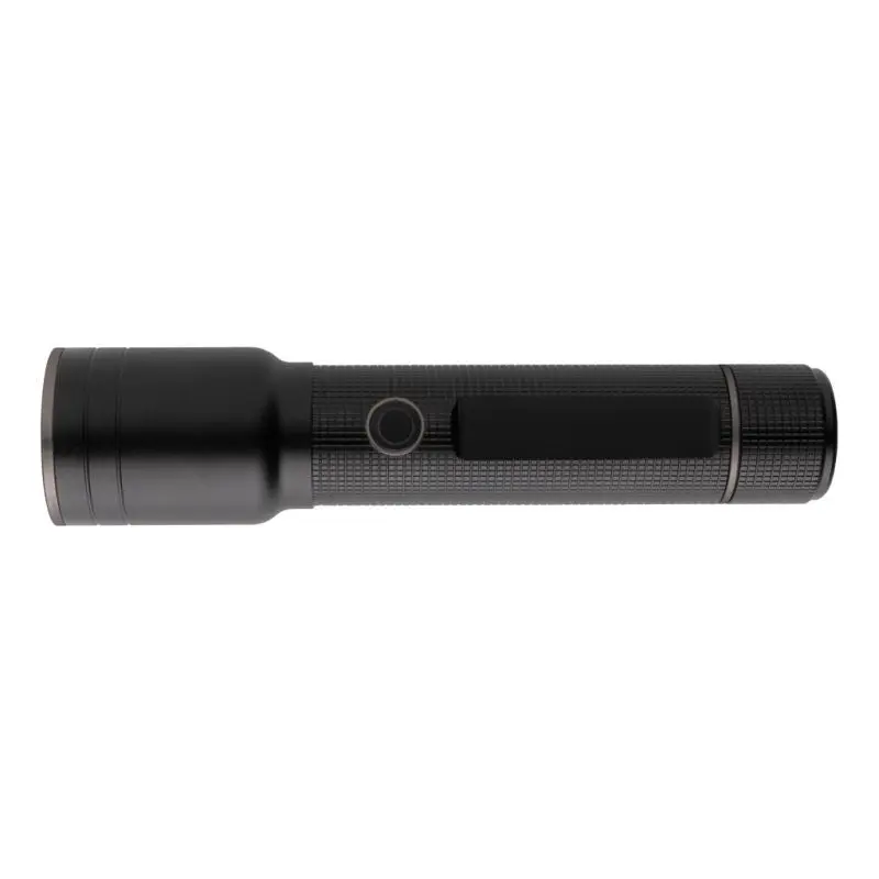 Heavy-Duty USB-Taschenlampe aus recyceltem RCS-Aluminium - Schwarz, robust und leistungsstark