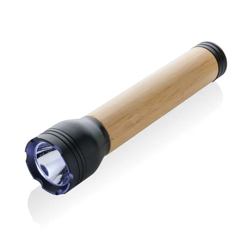 Lucid 5W Taschenlampe aus recyceltem RCS-Kunststoff & Bambus - Schwarz/Braun, nachhaltig und leistungsstark