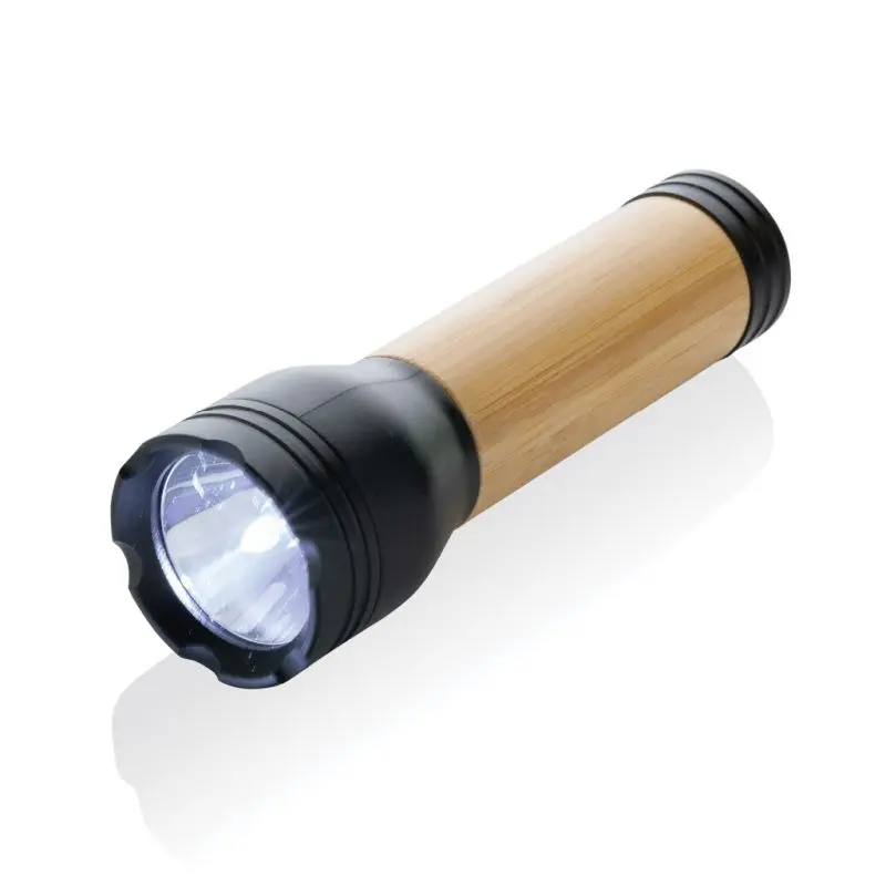 Lucid 3W Taschenlampe aus recyceltem RCS-Kunststoff & Bambus - Schwarz/Braun, nachhaltig und leistungsstark