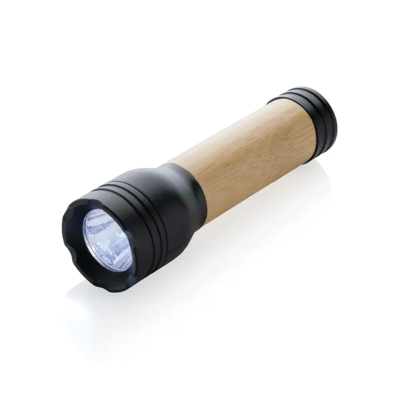 Lucid 1W Taschenlampe aus recyceltem RCS-Kunststoff & Bambus - Schwarz/Braun, nachhaltig und stilvoll