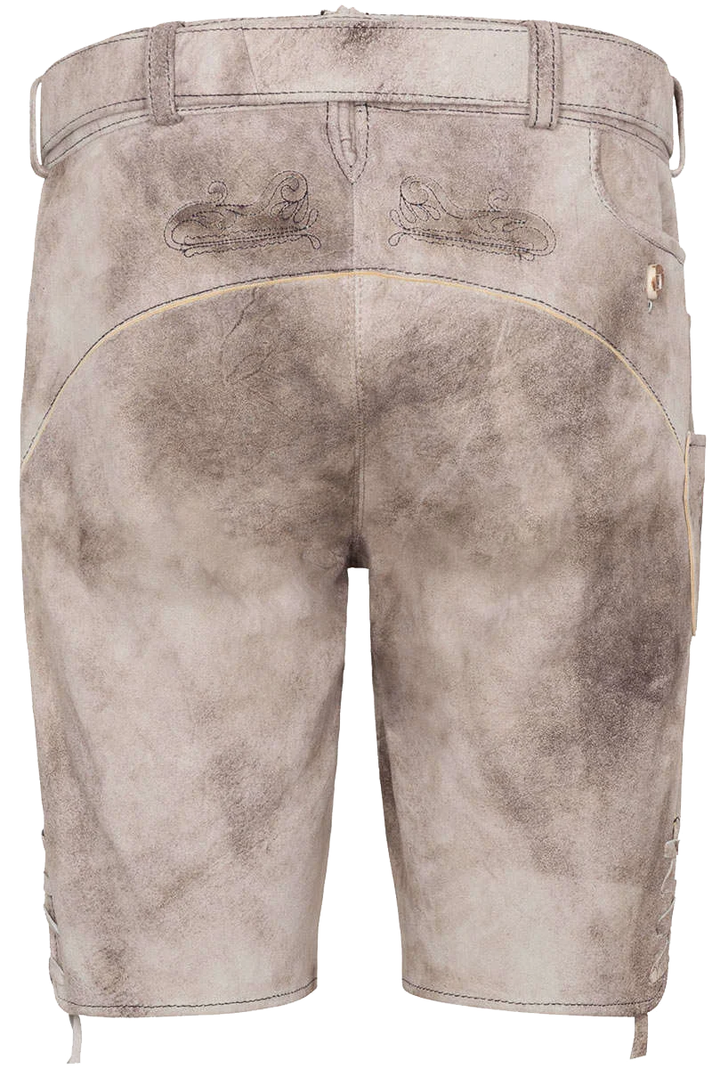 Herren Lederhose kurz mit Gürtel mit schwarzer Stickerei