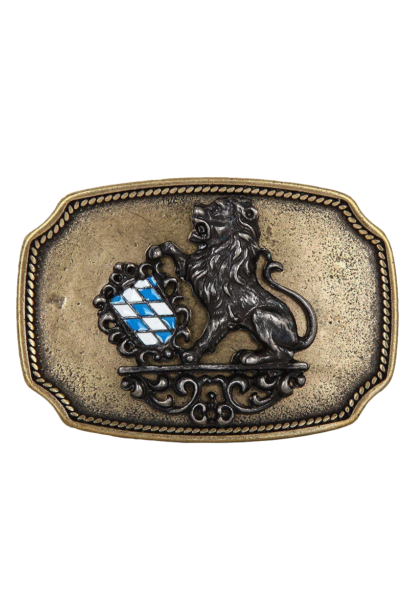 Gürtelschließe mit Löwe und weiß blauer Raute