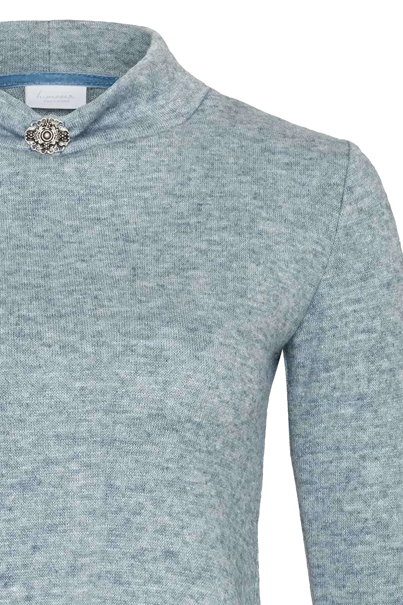 Damen Pullover mit Stehkragen und Brosche