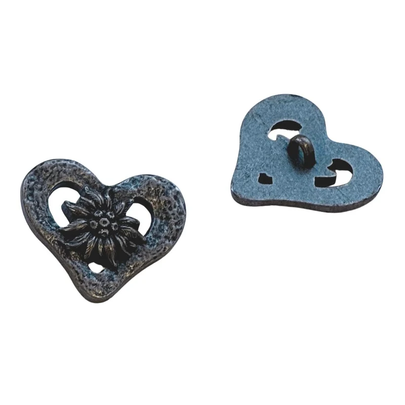 Trachtenknopf Edelweiß Herz Silberfarben – Metallknopf TK-35