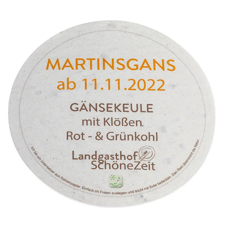 Runder Bierdeckel aus Samenpapier - Bedruckt & Pflanzbar