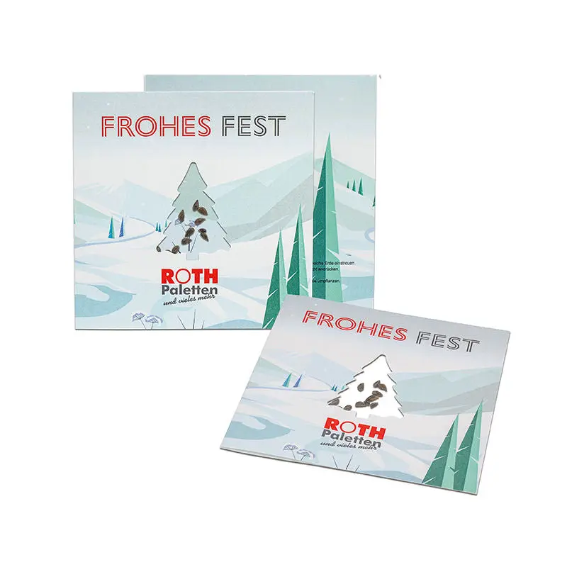 Quadratische Tannenbaum-Samen-Karte mit Sichtfenster – Natürliches Flair
