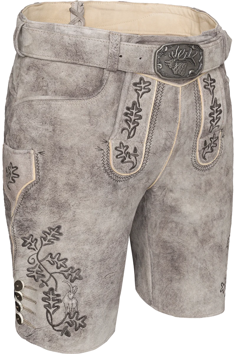 Kurze Herren-Lederhose mit Eichenlaubstickereien