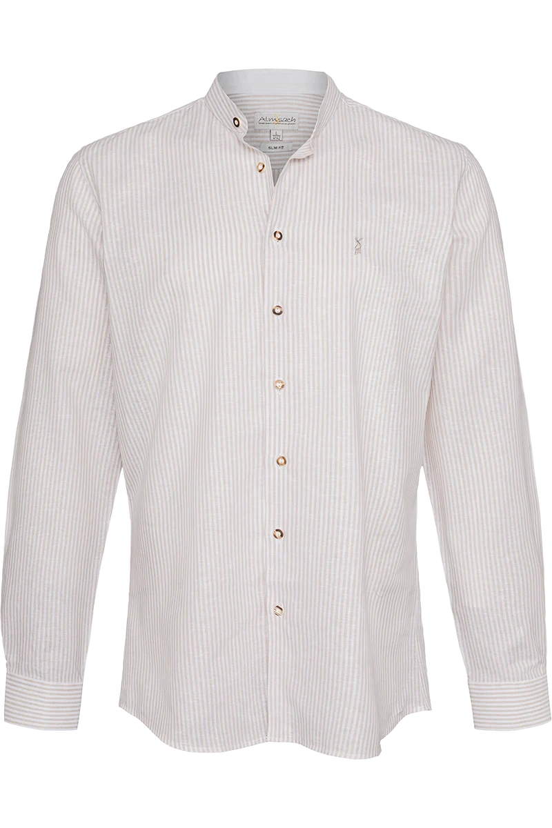Herren Hemd gestreift mit Leinenanteil Slim Fit