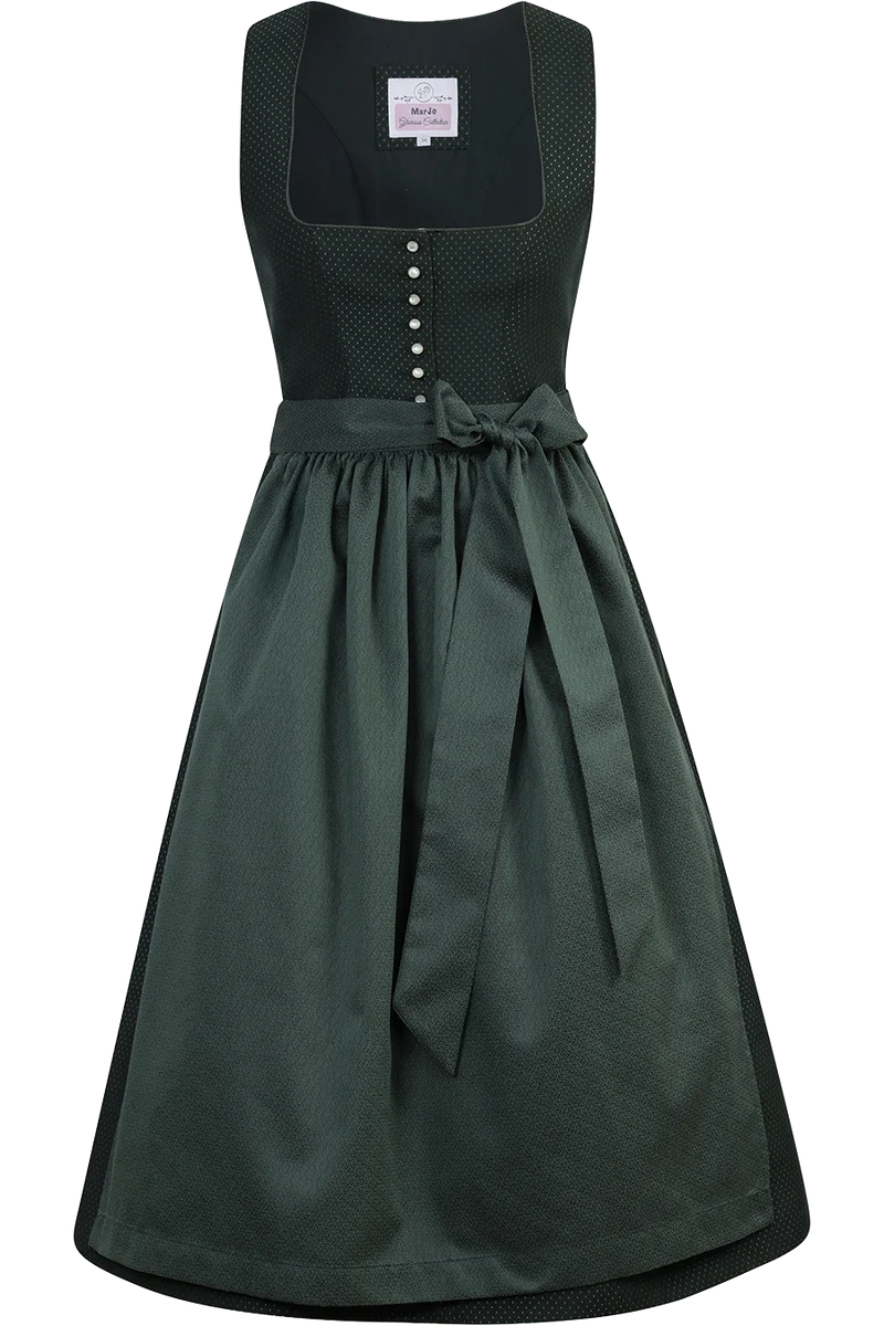Dirndl in Midi-Länge mit Punkte und eckigem Ausschnitt - waldgrün