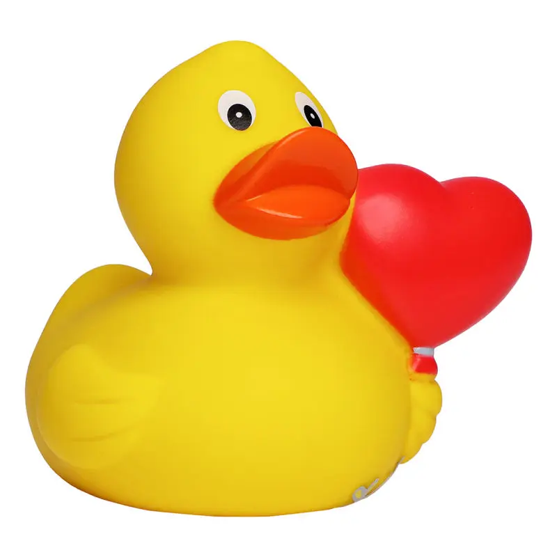 Schnabels Quietsche-Ente mit Herzballon in Bunt - Liebevolles Geschenk-Spielzeug