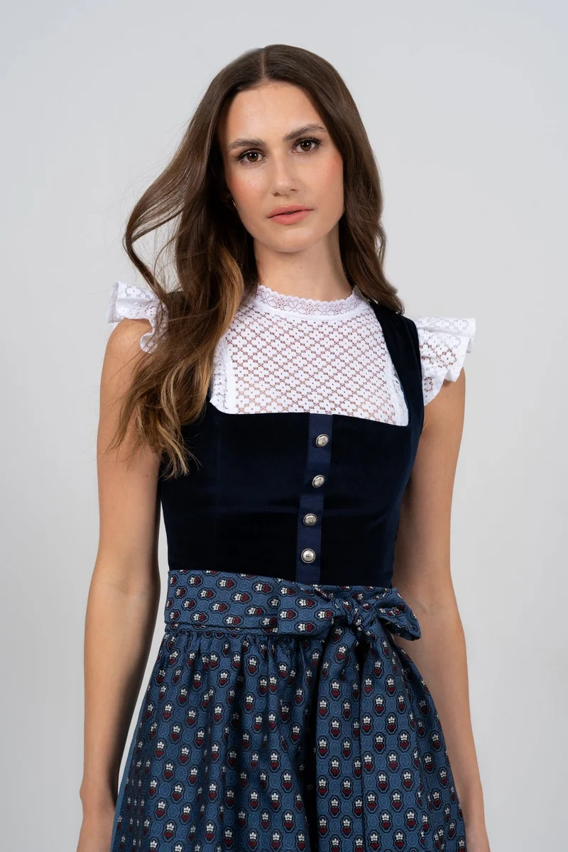 DIRNDLBLUSE STRETCH ORNAMENTAL VOLANTS WEISS