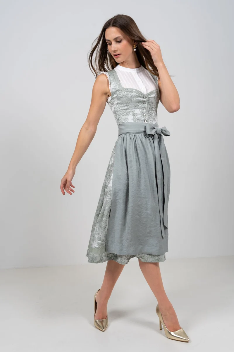 JACQUARD HOCHZEITSDIRNDL MONOCHROME FLOWERS EUKALYPTUS