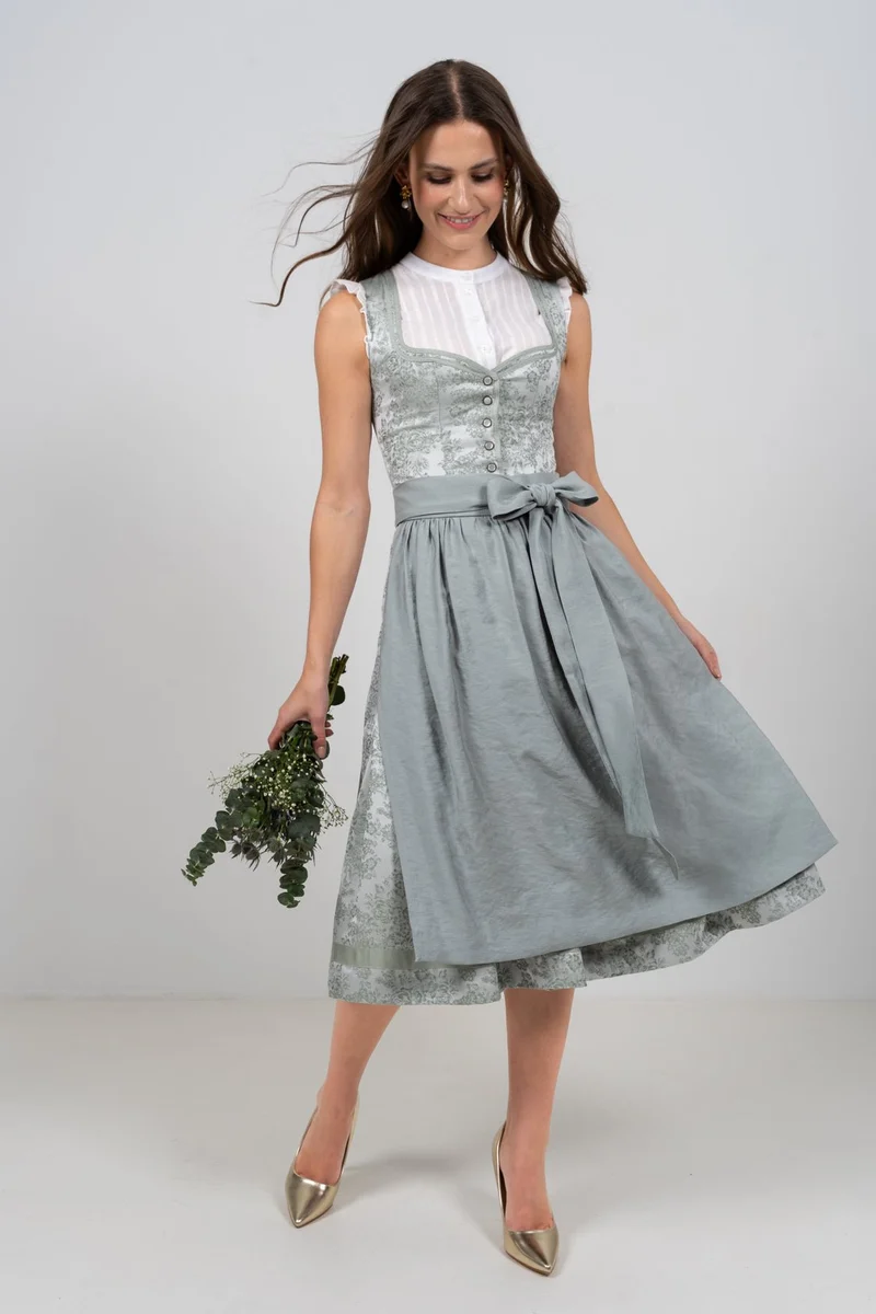 JACQUARD HOCHZEITSDIRNDL MONOCHROME FLOWERS EUKALYPTUS